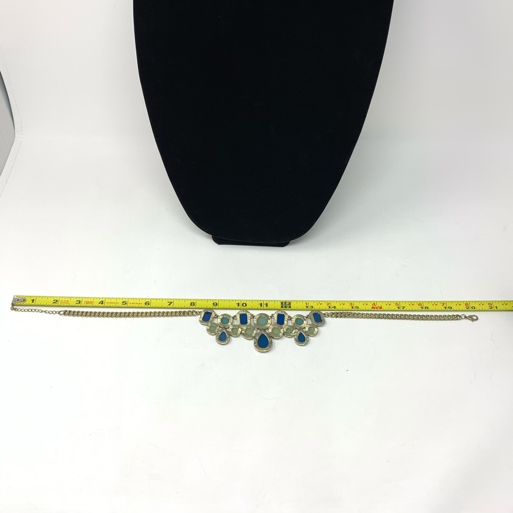 Gold Boho Blue Green Jewel Necklace! - Picture 7 of 8